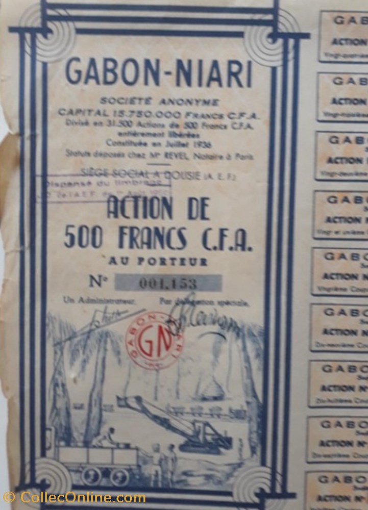 GABON NIARI action de 500 fr CFA vieux papier titre gabon niari action de 500 fr cfa