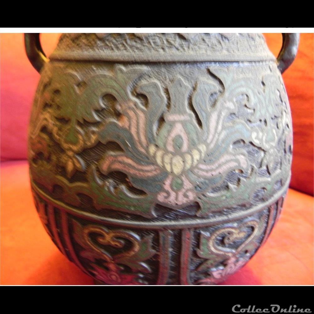 BRONZE vase en émail cloisonné 4 art antiquite asiatique yorouba bronze vase en email cloisonne