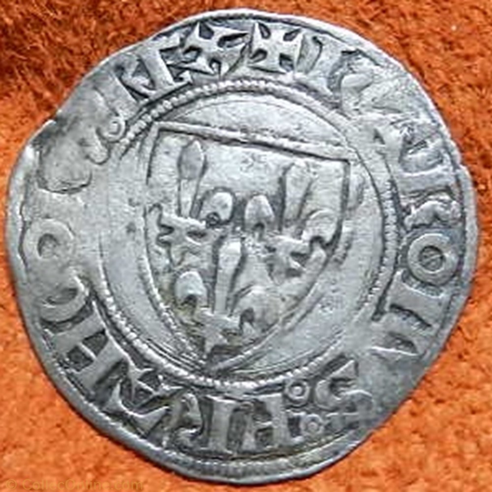 CHARLES VI LE FOU OU LE BIEN AIMÉ Blanc dit "guénar" monnaie france royale charles vi le fou ou le bien aime blanc dit guenar