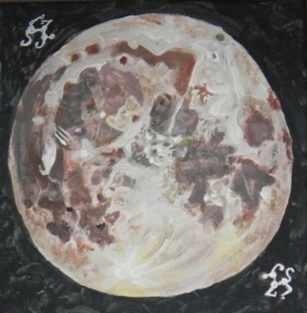 lune peinture acrylique sur toile : visages et animaux . art antiquites peintures dessins lune peinture acrylique sur toile visages et animaux
