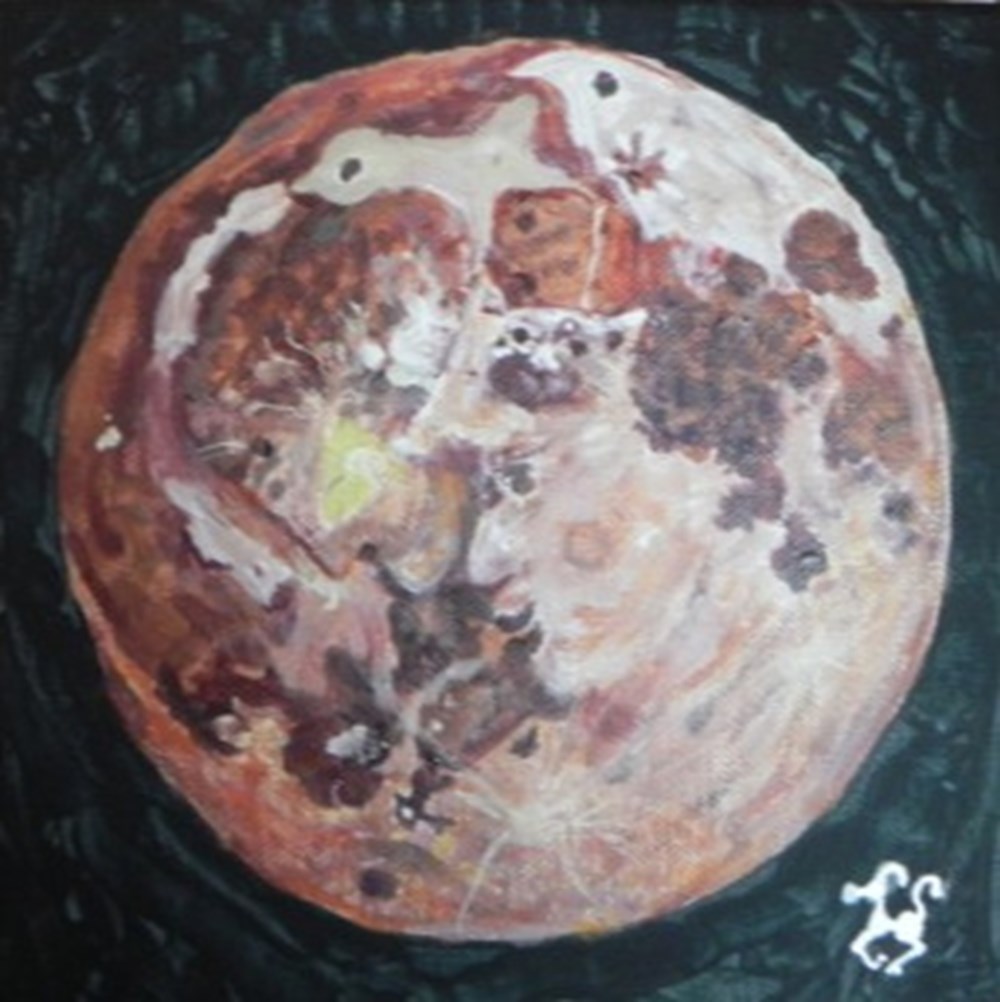 lune peinture acrylique sur toile : visages et animaux . 5 art antiquites peintures dessins lune peinture acrylique sur toile visages et animaux