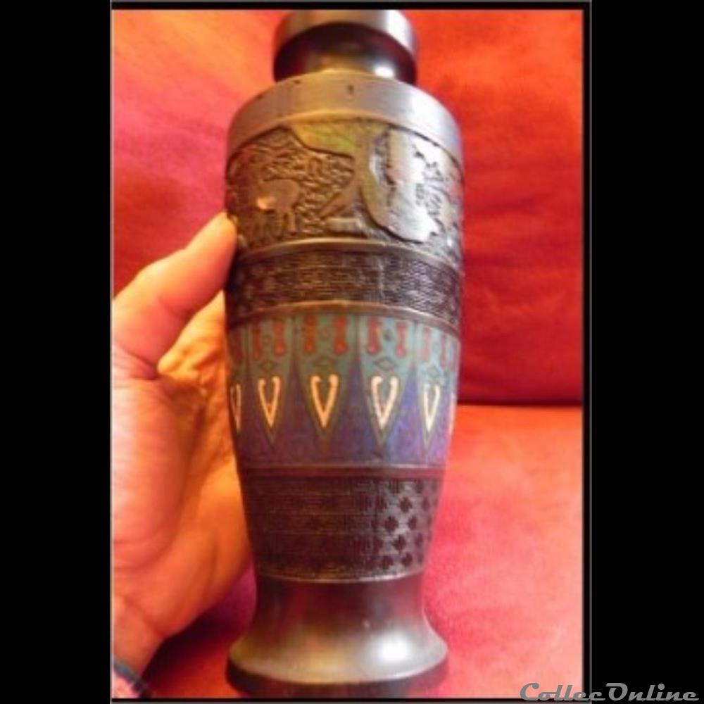 art antiquite asiatique europe vase emaille bronze cloisonne decore animaux