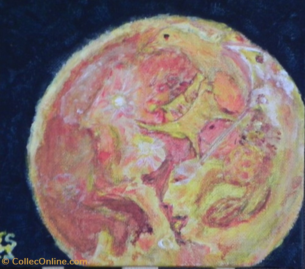 art antiquites peintures dessins lune rousse peinture acrylique sur toile visages et animaux