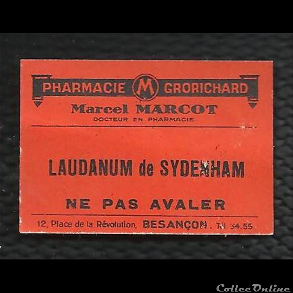 LAUDANUM de SYDENHAM ancienne étiquette pharmacieutique année 50 vieux papier mandat territoriaux laudanum de sydenham ancienne etiquette pharmacieutique annee 50