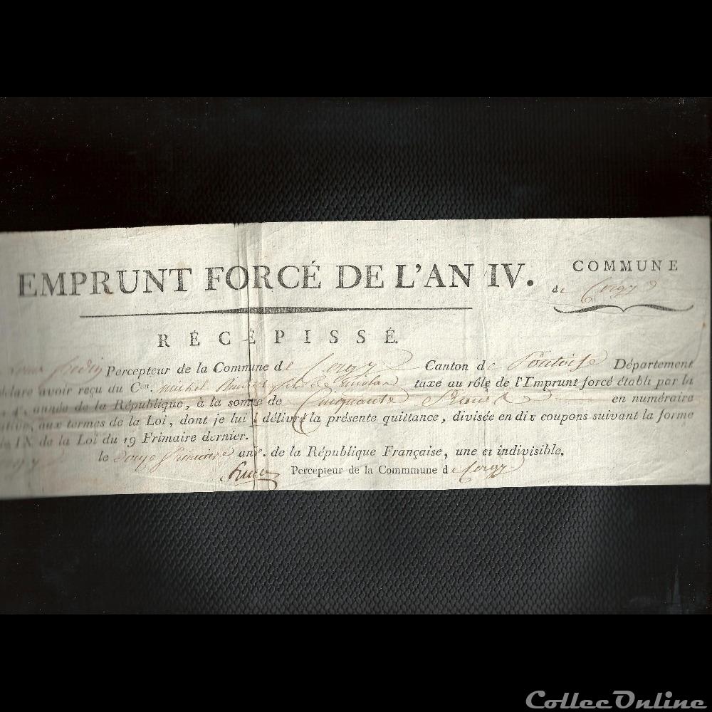 50 francs : emprunt forcé de L'AN IV canton de Pontoise en Seine et Oise billet europe france 50 francs emprunt force de an iv canton de pontoise en seine et oise