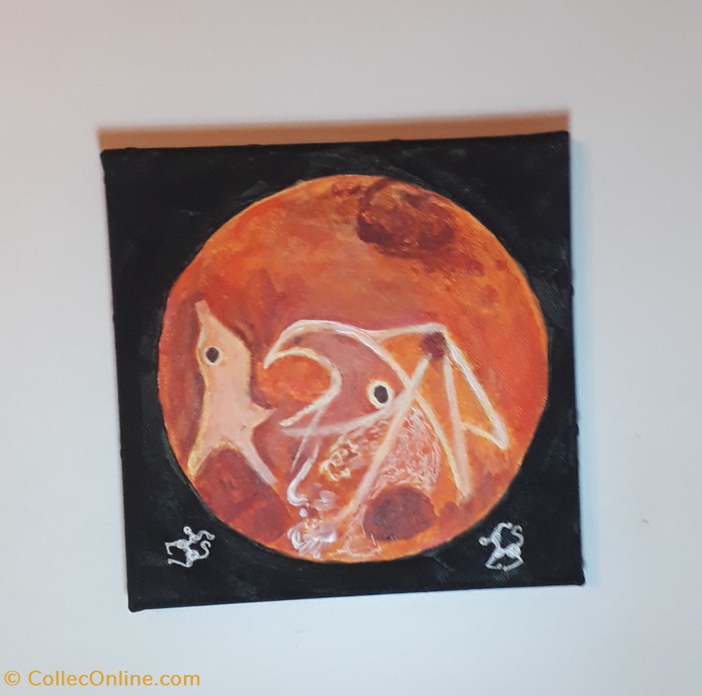 lune rousse peinture acrylique sur toile : visage ,aigle, dauphin . 4 art antiquites peintures dessins lune rousse peinture acrylique sur toile visage aigle dauphin