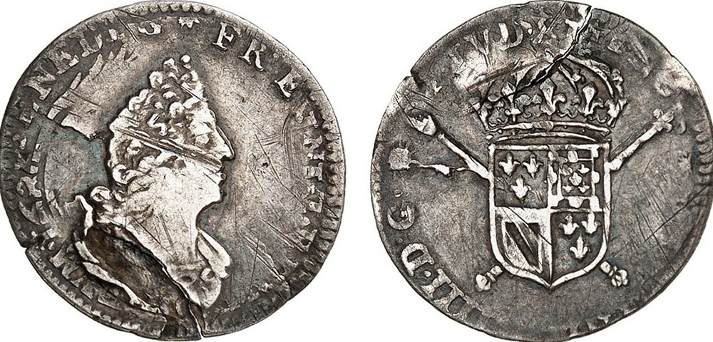 Seizième d'écu de Flandre aux insignes, 2e type 1705 3 monnaies europe medievale france royales seizieme ecu de flandre aux insignes 2e type 1705