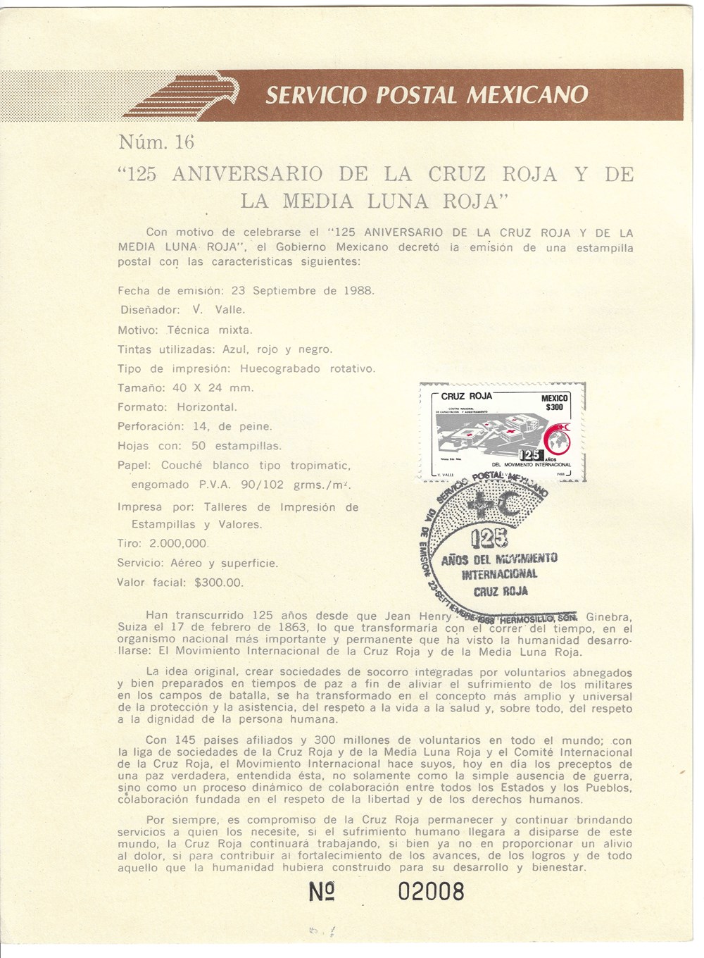 arte antiguedades sellos estampilla postal 125 aniversario de la cruz roja y de la media luna roja