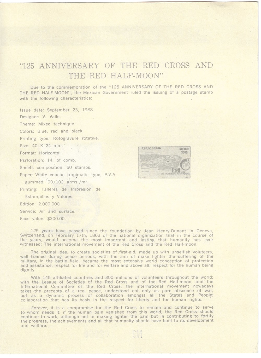 arte antiguedades sellos estampilla postal 125 aniversario de la cruz roja y de la media luna roja