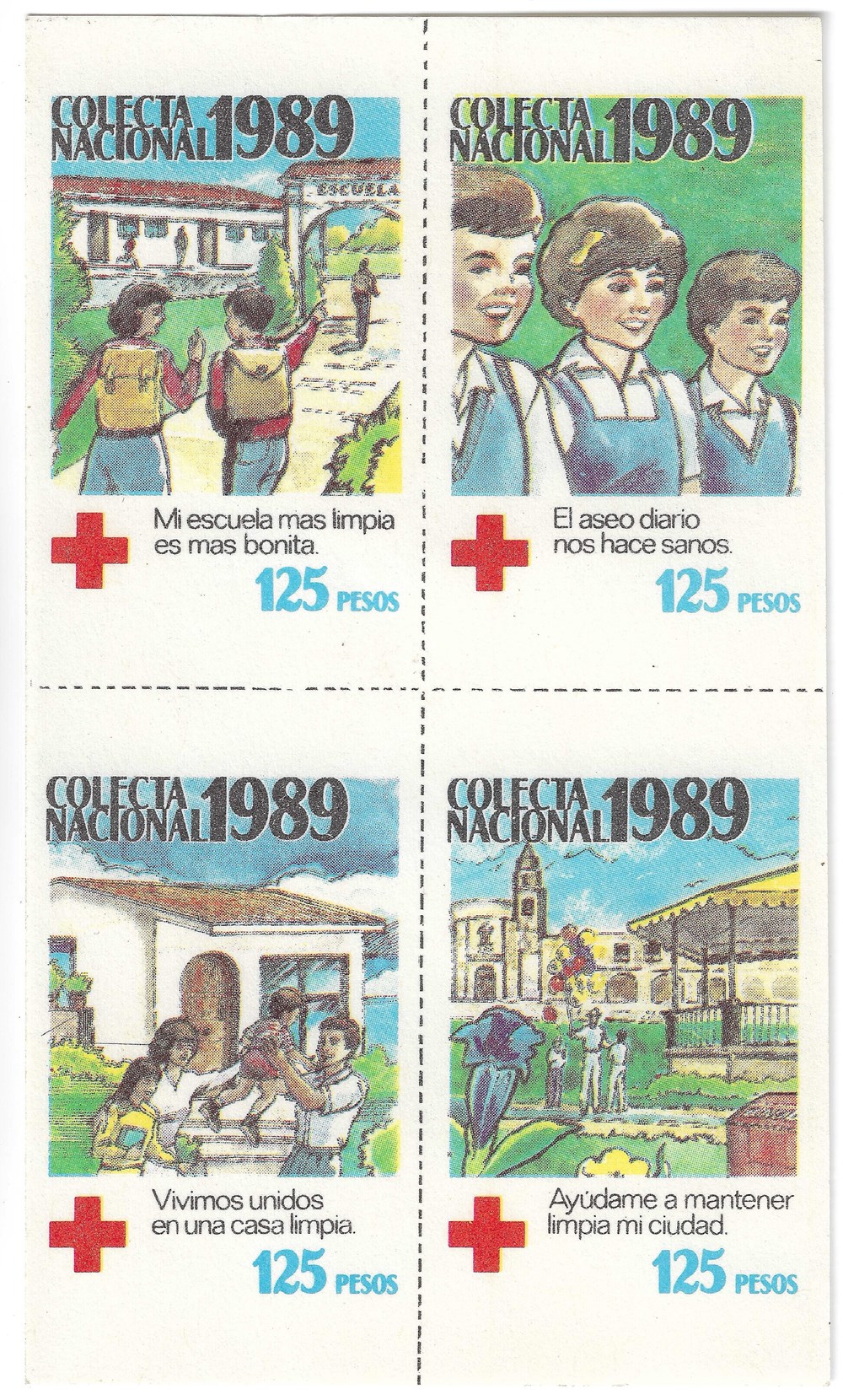 arte y antiguedades sellos estampillas colecta nacional cruz roja mexicana 1989
