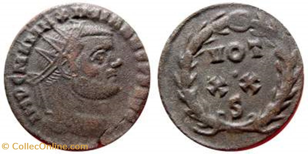 MAXIMIANUS AE Post Reform Radiate RIC 36b, VOTA coin ancient to roman republicain imperial maximianus ae post reform radiate ric 36b vota