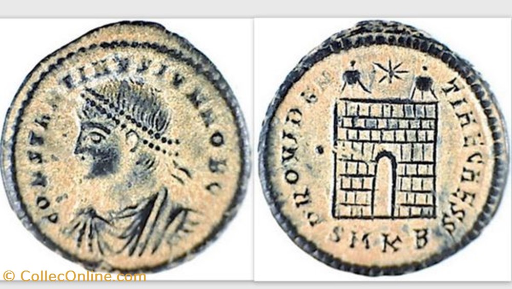 CONSTANTINE II AE3 Follis RIC VII 52, Campgate coin ancient b to roman republicain imperial constantine ii ae3 follis ric vii 52 campgate