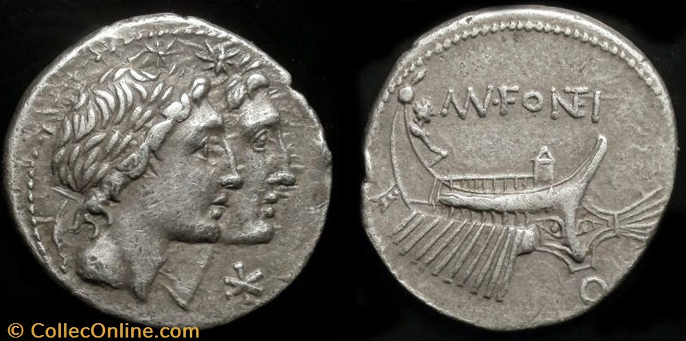 MN. FONTEIUS ROMAN REPUBLIC; GENS FONTEIA AR Denarius coin ancient to republicain imperial mn fonteius roman republic gens fonteia ar denarius