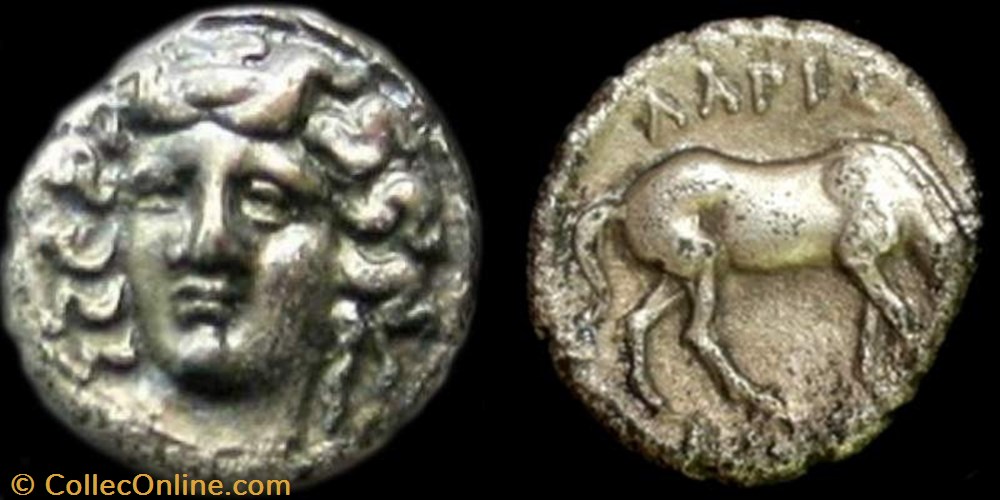 THESSALY, LARISSA AR Trihemiobol coin ancient c to greek thessaly larissa ar trihemiobol