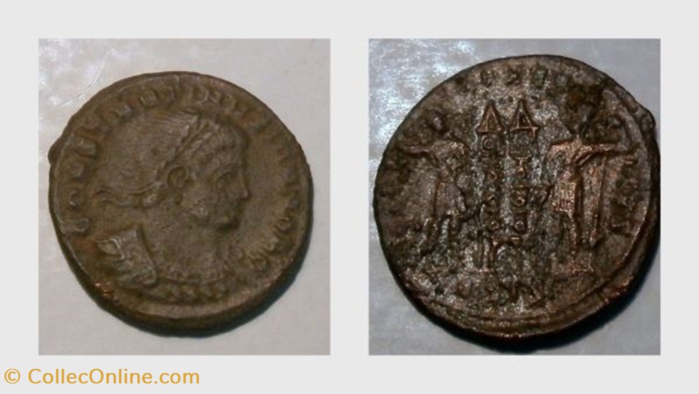 coin ancient b to roman republicain imperial constantine ii ae3 follis ric vii 220 gloria exercitvs