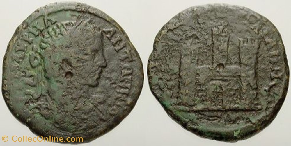 CARACALLA, AE30 Varbonov1099, City Gate coin ancient to roman republicain imperial caracalla ae30 varbonov1099 city gate