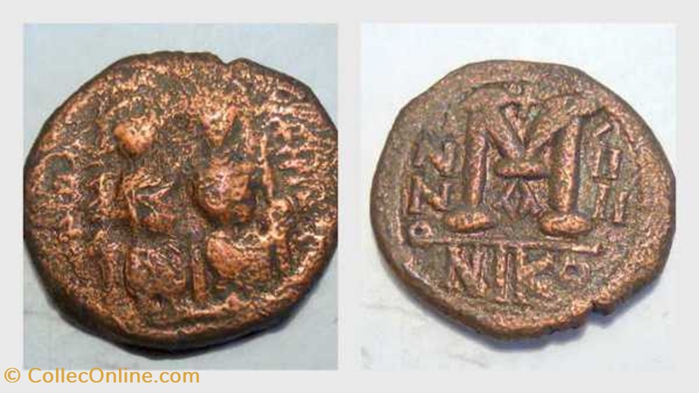 JUSTIN II AE Half Follis SB 369, Large M coin ancient c to byzantine justin ii ae half follis sb 369 large m
