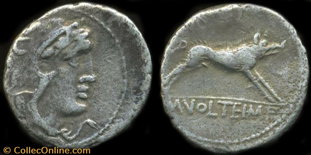 M. VOLTEIUS M.F. ROMAN REPUBLIC; GENS VOLTEIA AR Denarius coin ancient to republicain imperial m volteius m f roman republic gens volteia ar denarius