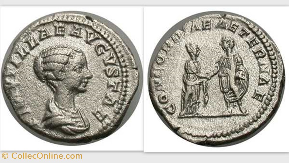 PLAUTILLA AR Denarius RIC 361, Marriage Scene coin ancient b to roman republicain imperial plautilla ar denarius ric 361 marriage scene