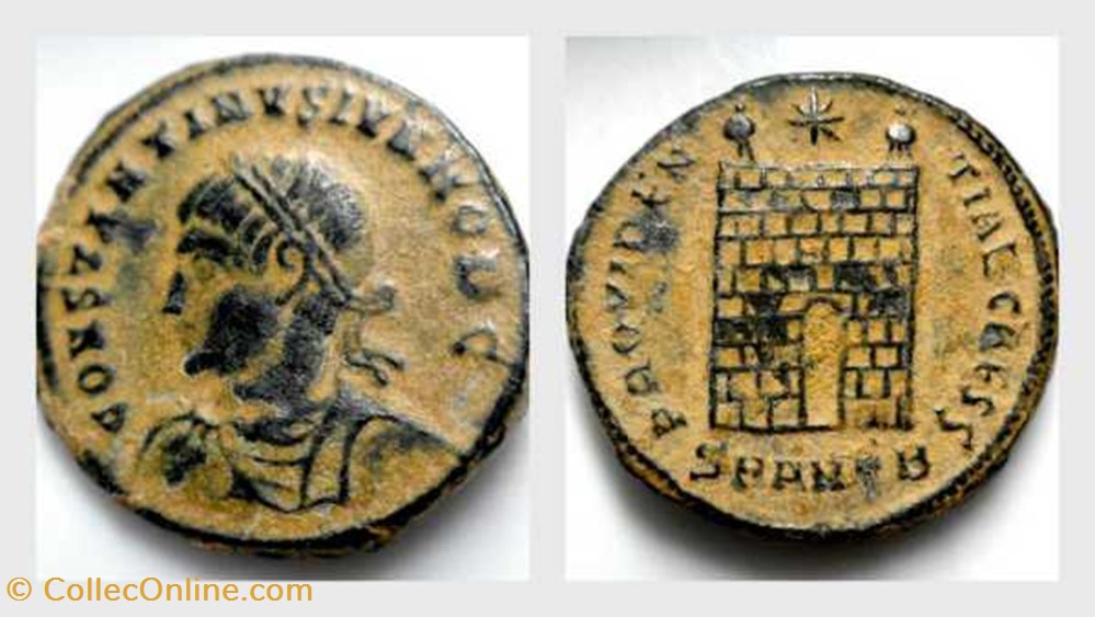 coin ancient b to roman republicain imperial constantine ii ae follis ric vii 65 campgate