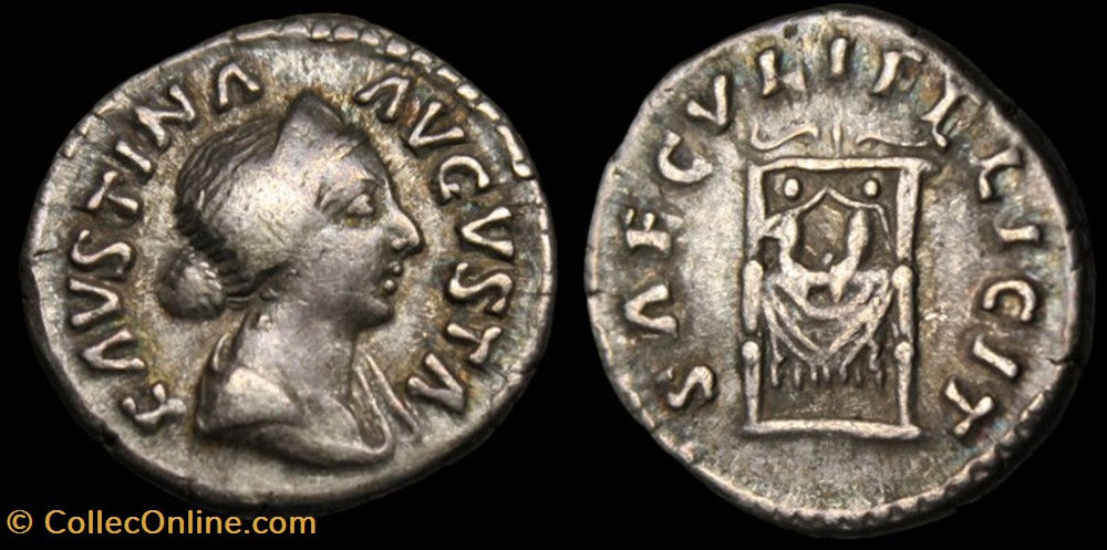 Faustina II AR Denarius RIC 711 (Aurelius) RSC 190, Pulvinar coin ancient b to roman republicain imperial faustina ii ar denarius ric 711 aurelius rsc 190 pulvinar