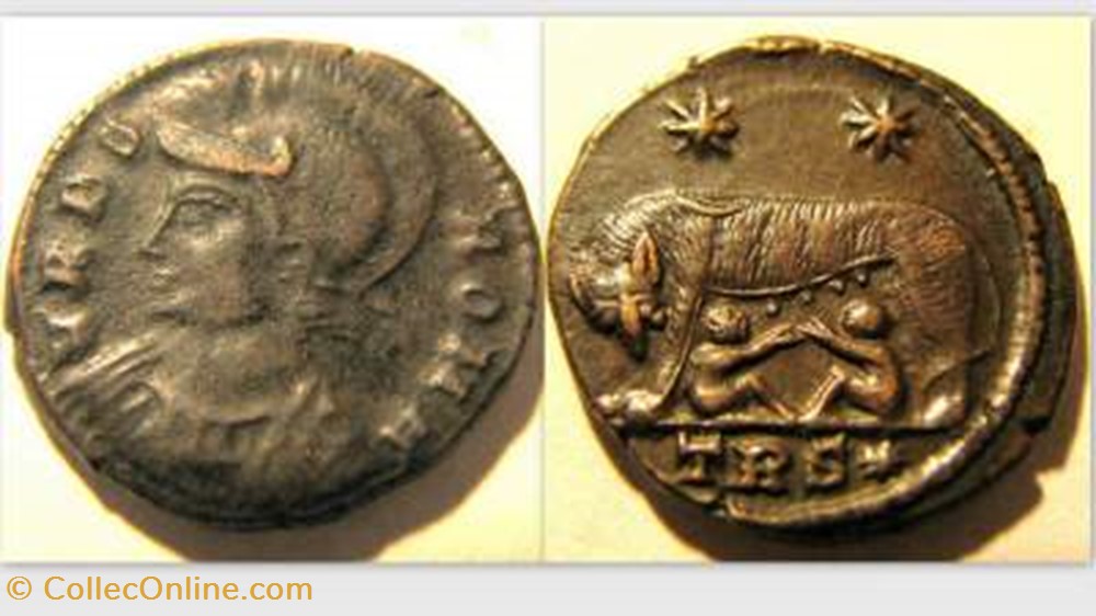 Urbs Roma City Commemorative AE Follis RIC VII 547, Wolf and Twins coin ancient to roman republicain imperial urbs roma city commemorative ae follis ric vii 547 wolf and twins
