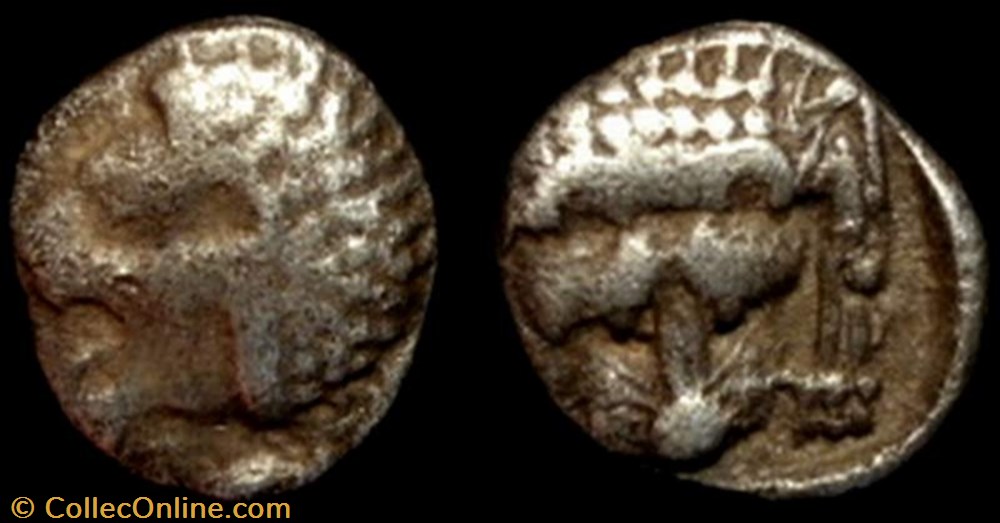 coin ancient b to greek mylasa caria ar tetartemorion