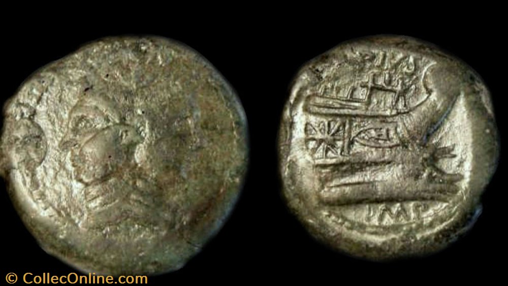 SEXTUS POMPEY; GENS POMPEIA AE As coin ancient b c to roman republicain imperial sextus pompey gens pompeia ae as