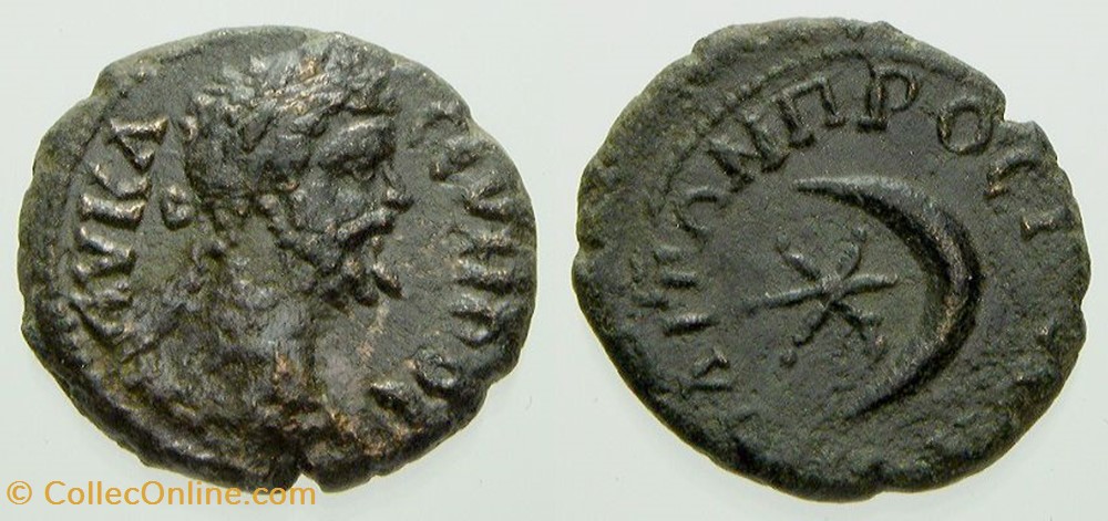 SEPTIMIUS SEVERUS AE16 BMC 17, Crescent and Star coin ancient to roman republicain imperial septimius severus ae16 bmc 17 crescent and star