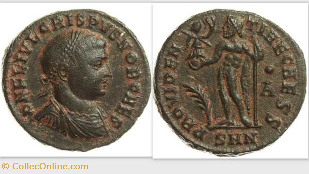 CRISPUS AE3, RIC VII 32, Jupiter coin ancient b to roman republicain imperial crispus ae3 ric vii 32 jupiter