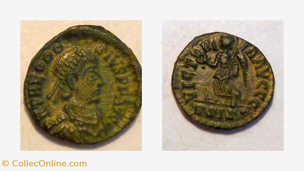 coin ancient roman republicain imperial theodosius i ae4 ric 39b victory