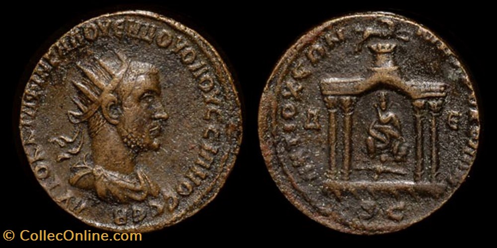 Volusian AE25, SNGCop 295, Temple coin ancient b to roman republicain imperial volusian ae25 sngcop 295 temple