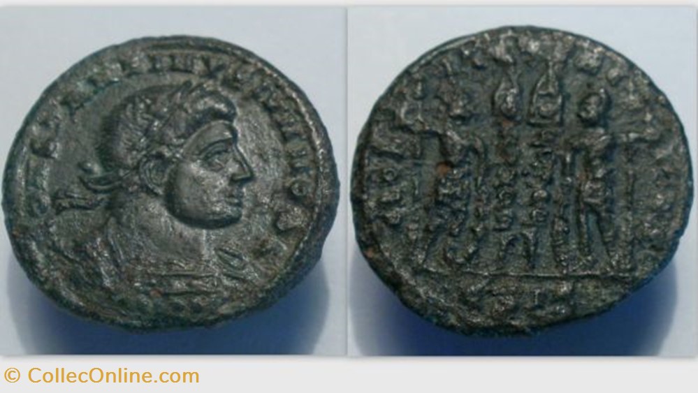 CONSTANTINE II AE3 Follis RIC VII 220, Gloria Exercitvs coin ancient b to roman republicain imperial constantine ii ae3 follis ric vii 220 gloria exercitvs