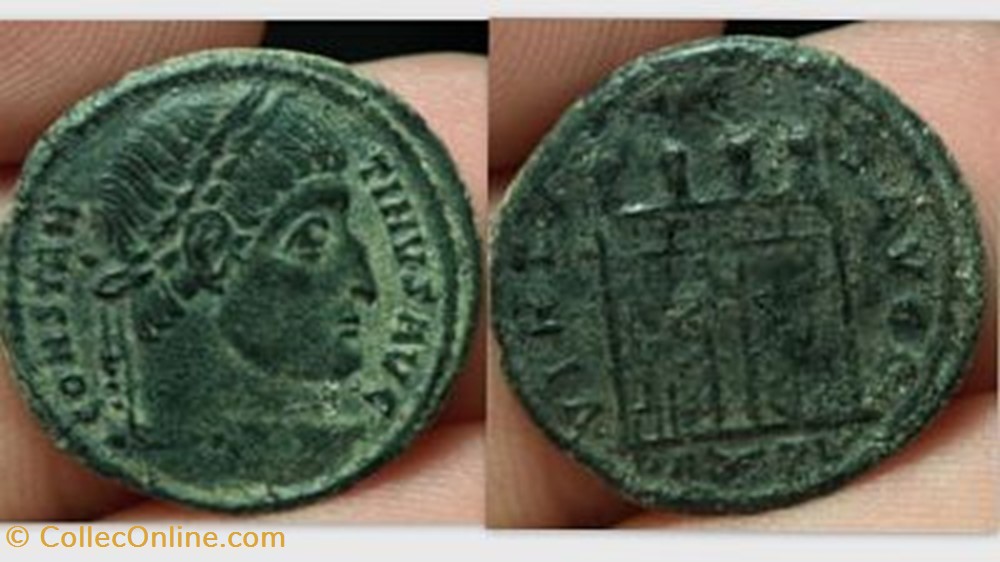 CONSTANTINE I AE3, RIC VII 291, Campgate coin ancient b to roman republicain imperial constantine i ae3 ric vii 291 campgate