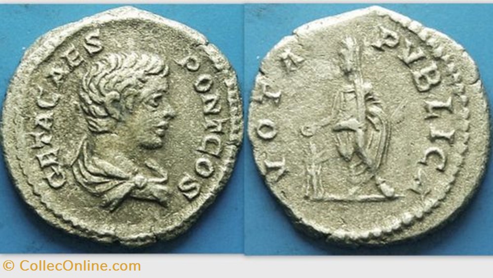 Geta AR Denarius, RIC IV 38b, VOTA PVBLICA coin ancient to roman republicain imperial geta ar denarius ric iv 38b vota pvblica