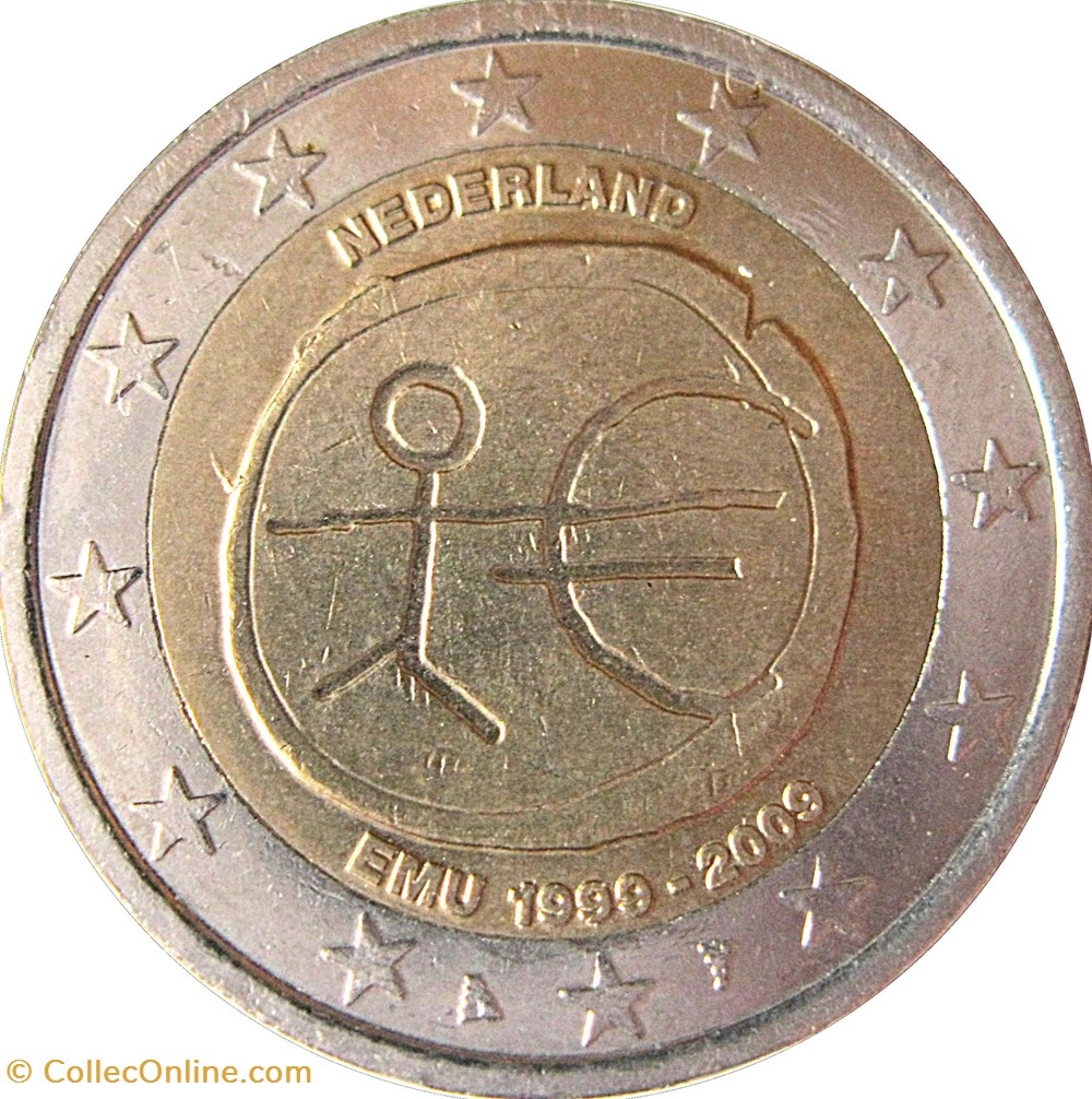 monnaies benelux 2009 2 euros pays bas commemorative union economique et monetaire