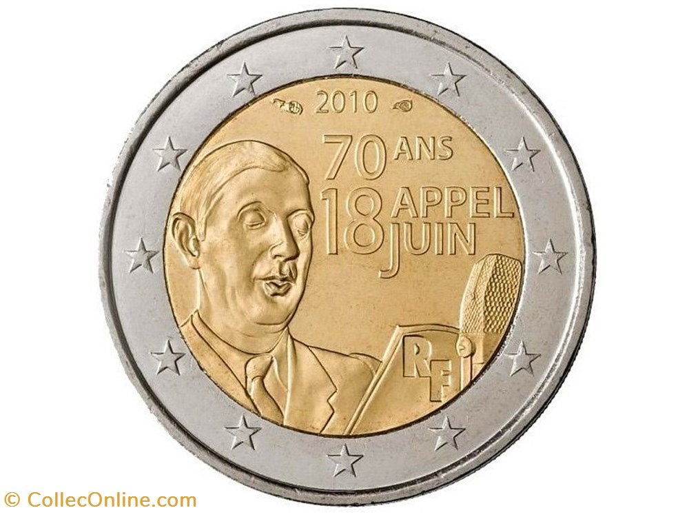 monnaies 2010 2 euros france commemorative appel du 18 juin 1940