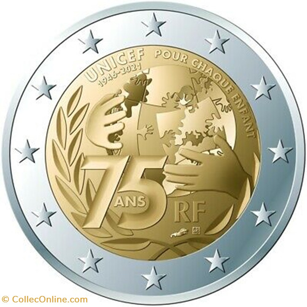 2021 - 2 euros - France - commémorative 75e anniversaire de la création de l'Unicef monnaies 2021 2 euros france commemorative 75e anniversaire de la creation de unicef