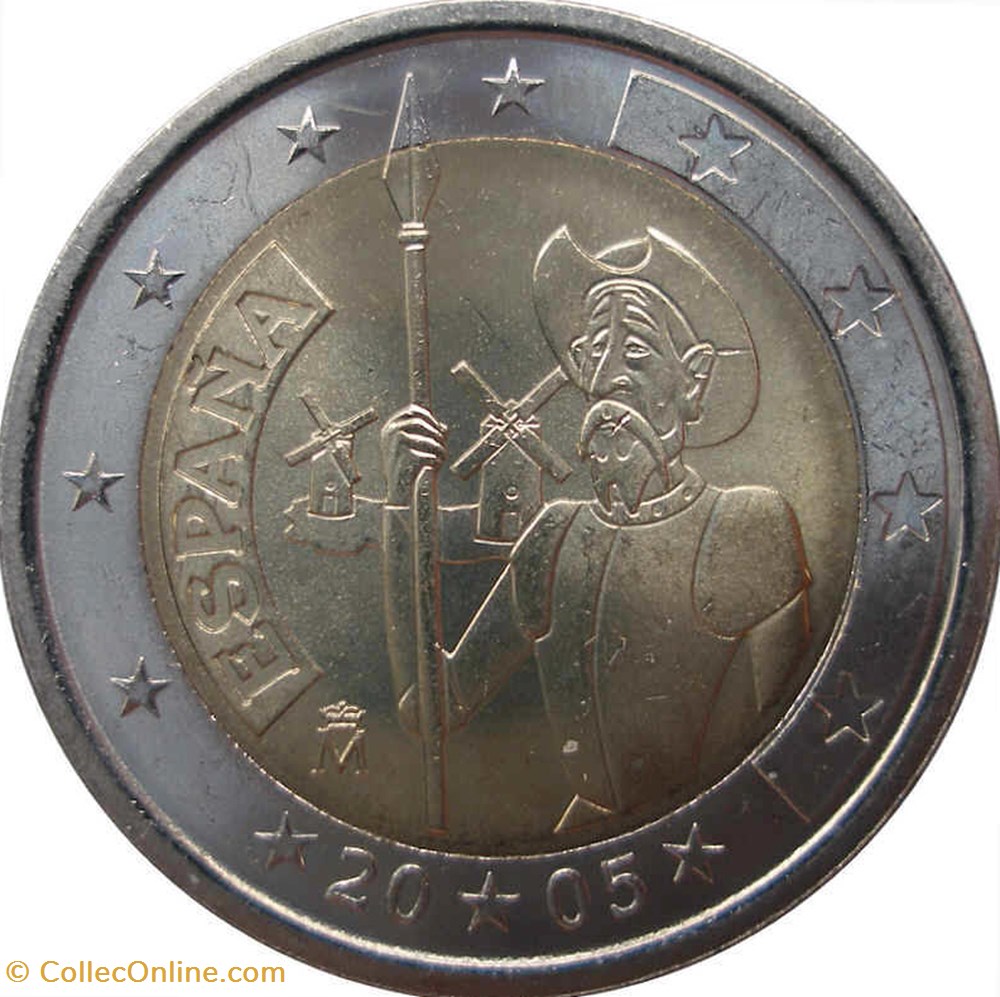 monnaies 2005 2 euros espagne commemorative 400e anniversaire de la premiere edition de don quichotte