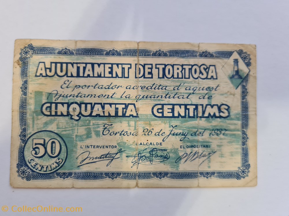 billetes europa espana 50 centimos tortosa junio 1937