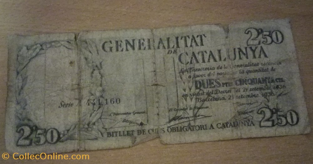 Billete Generalitat de Cataluña 2'50 billetes europa espana billete generalitat de cataluna 50