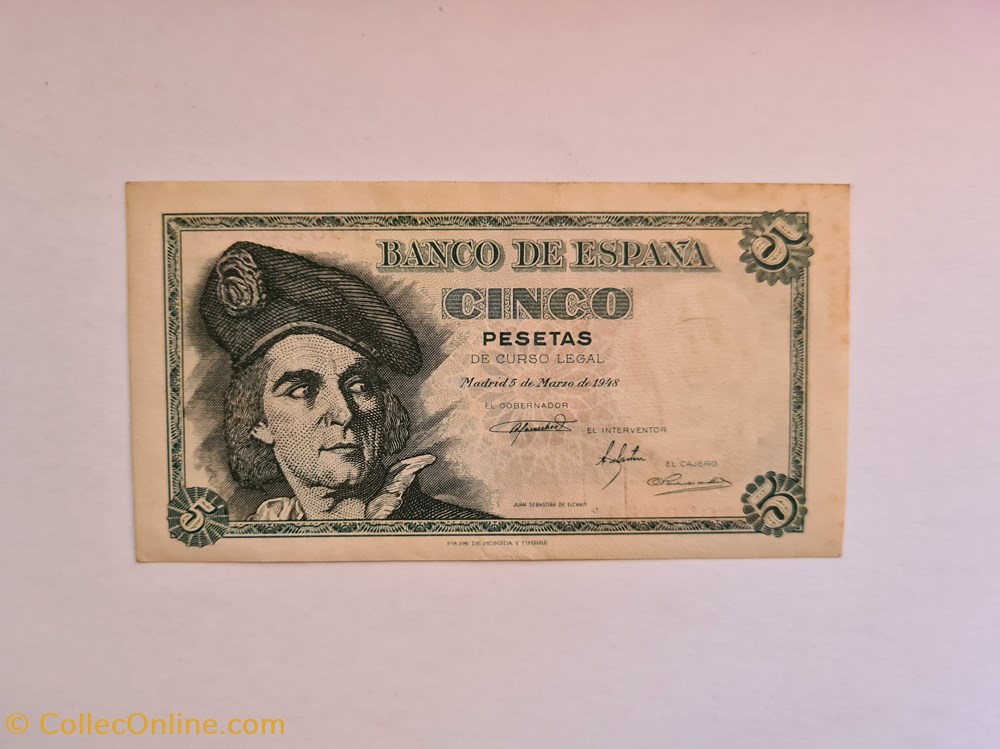 billetes europa espana 5 pesetas 5 de marzo 1948 serie a m