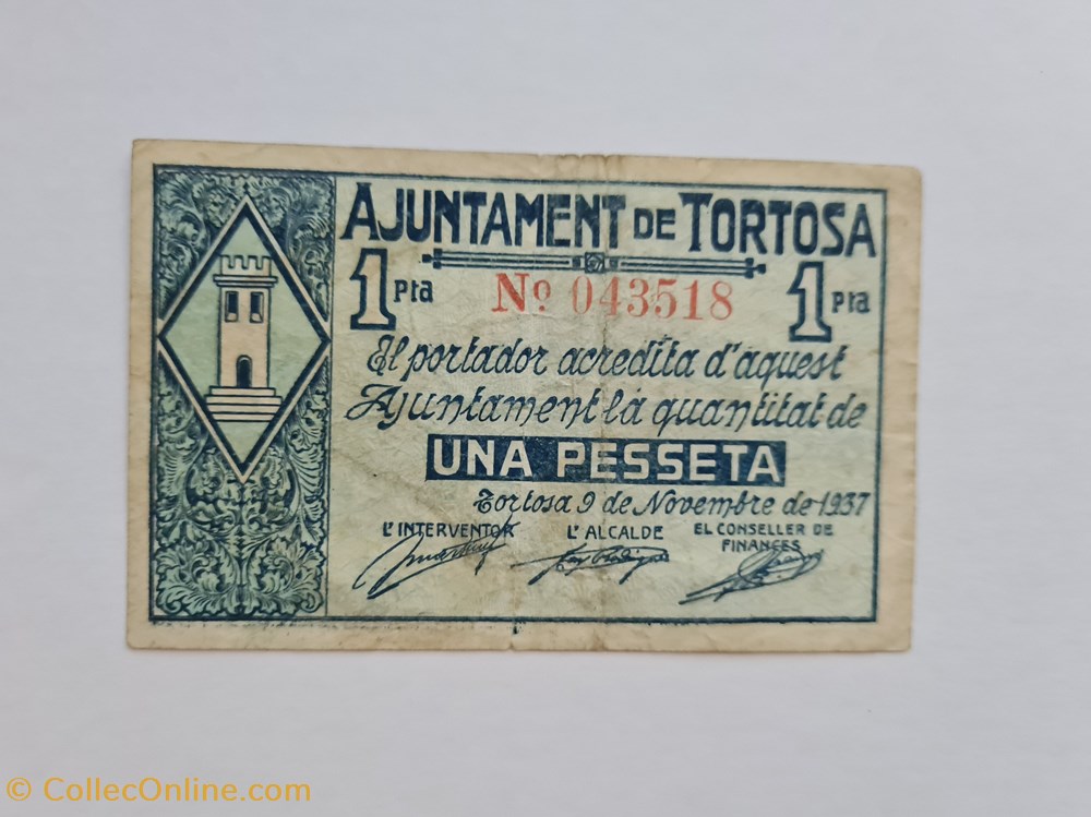 billetes europa espana 1 peseta tortosa 9 de noviembre 1937