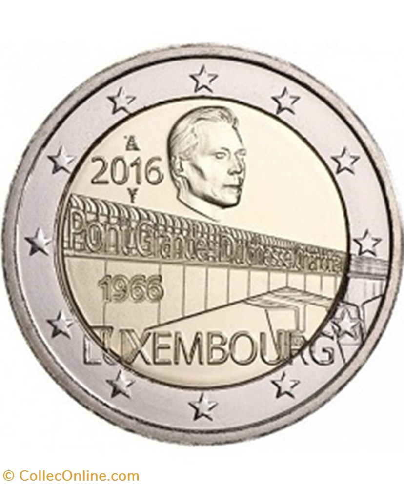 2 euros Pont grande-duchesse Charlotte Luxembourg 2016 UNC monnaie 2 euros pont grande duchesse charlotte luxembourg 2016 unc