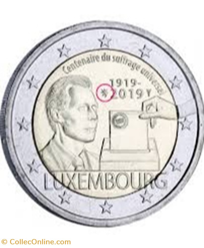 2 euros centenaire du suffrage Luxembourg 2019 UNC monnaie 2 euros centenaire du suffrage luxembourg 2019 unc