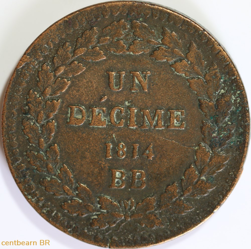 1décime à l'N couronnée 1814 monnaies france modernes 1decime a n couronnee 1814