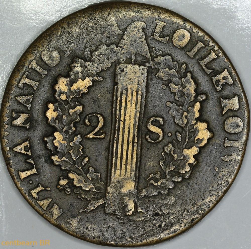 2 sols dit "au faisceau",type françois 1792 monnaies france modernes 2 sols dit au faisceau type francois 1792
