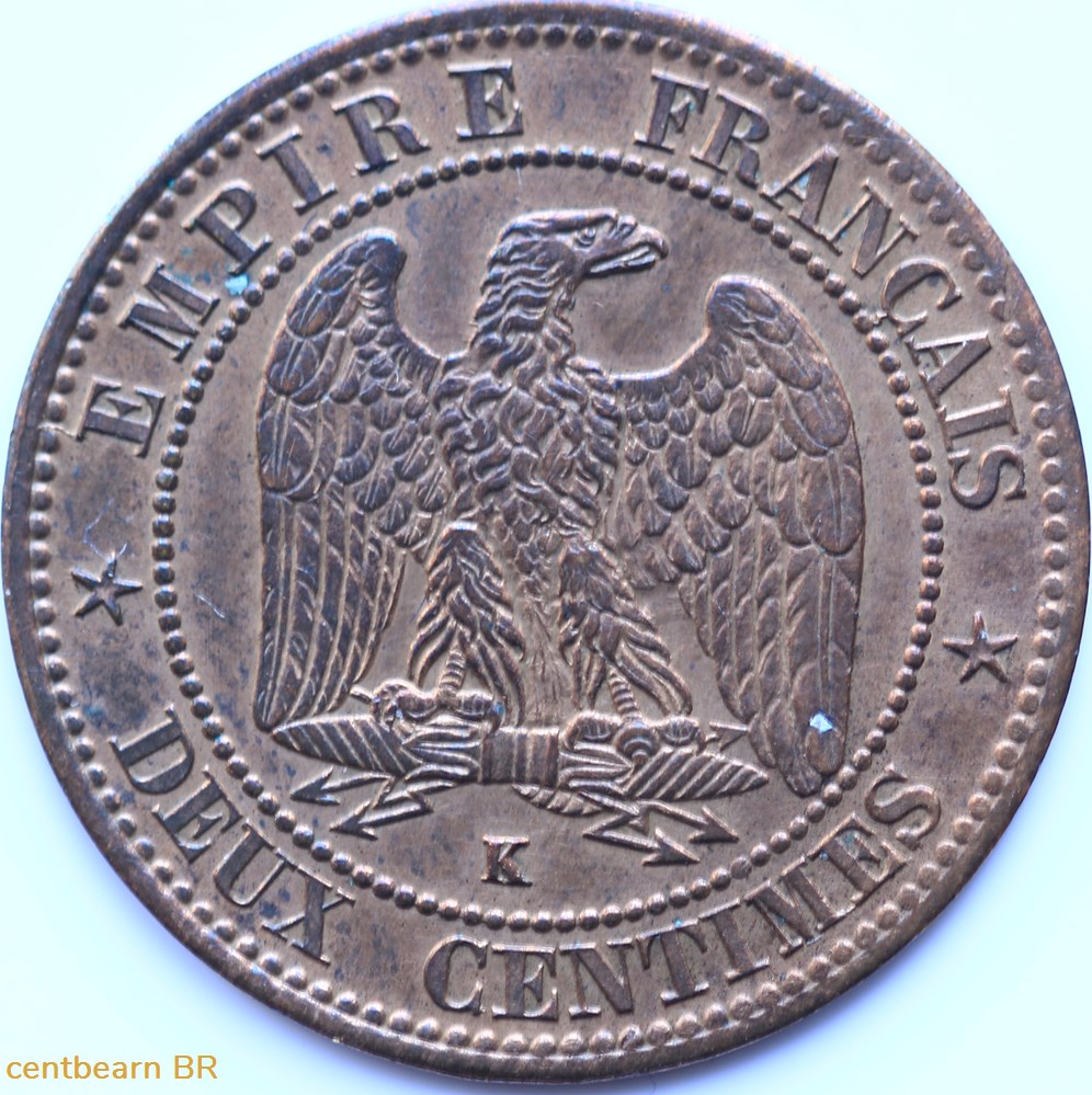 2 centimes Napoléon lll,tête laurée monnaies france modernes 2 centimes napoleon lll tete lauree
