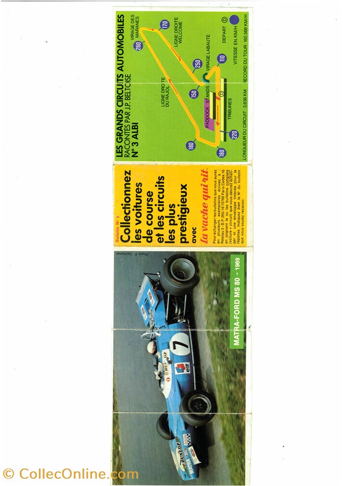 Dépliant offert par la Vache qui rit dans les années 70. MATRA FORD MS80 ; Numéro 3/20 vieux papier chromo image depliant offert par la vache qui rit dans les annees 70 matra ford ms80 numero 3 20
