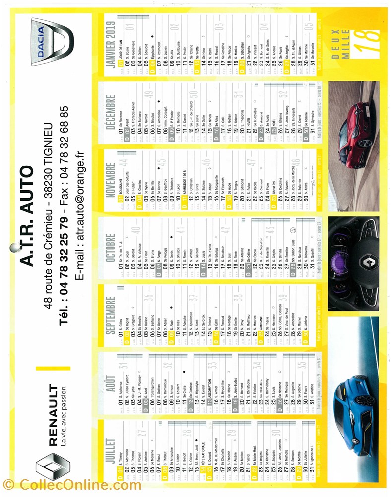 Documents-calendrier-garage-constructeurs-Renault - Documents anciens